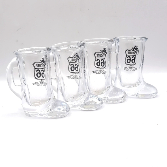 Four (4) Route 66 Glass 1 oz. Cowboy Boot Shaped Shot Glasses - NWT Never Used - Picture 3 of 5